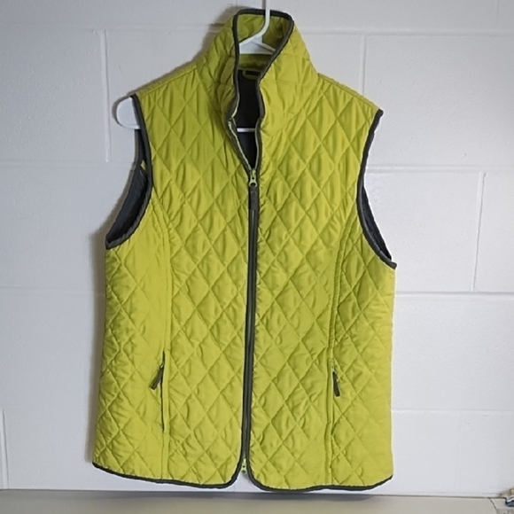 Vibrant Soft Sueded Fabric Yellow Green Quilted Vest Sip Pockets Dble Zip - Picture 13 of 13